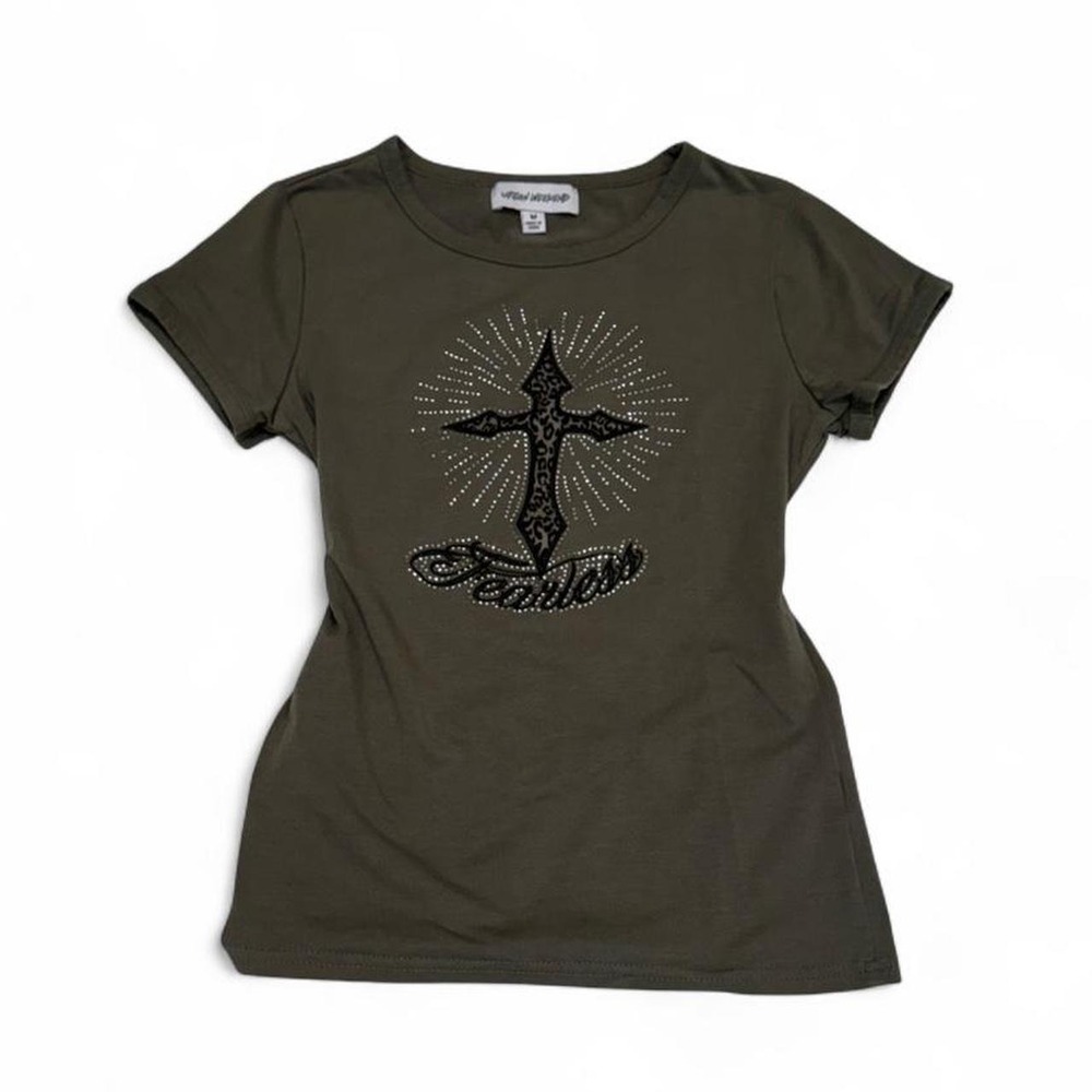 Olive Green Y2K Grunge Baby Tee
